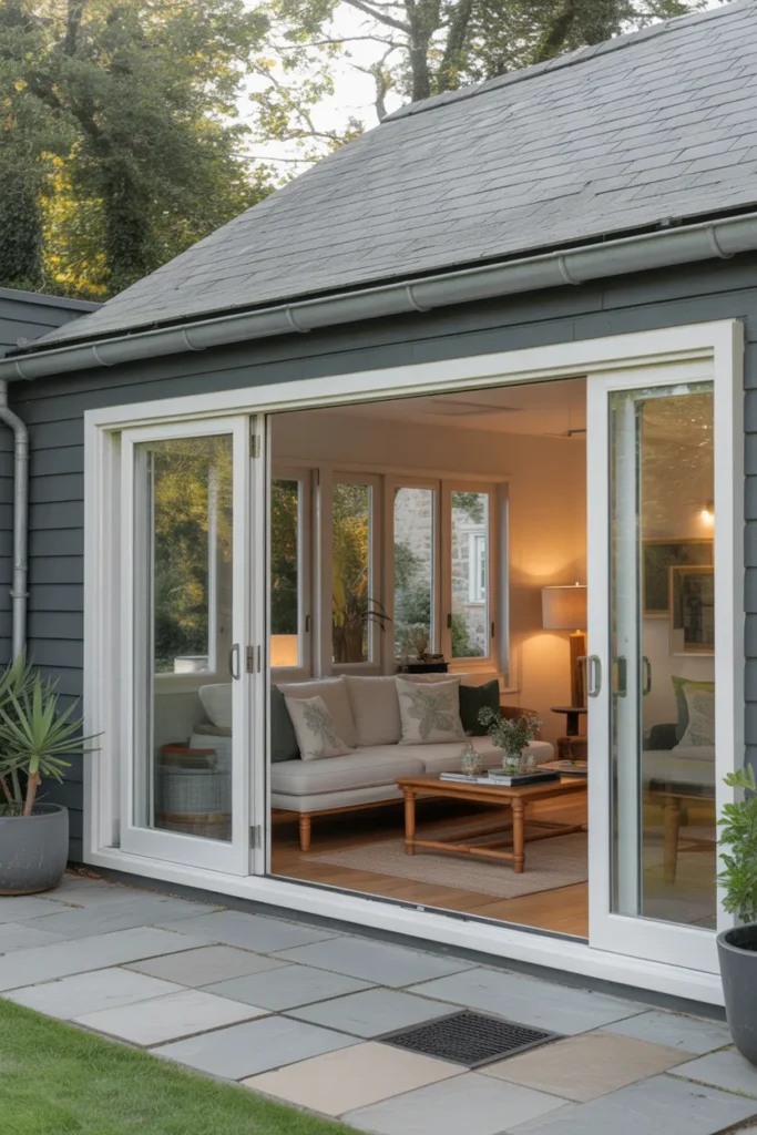 Modern Garden Room with Sliding Glass Doors