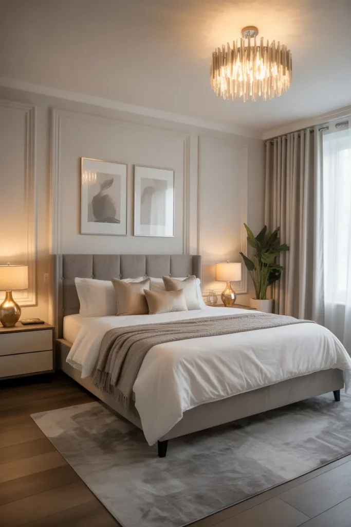 Modern Glam Bedroom With Metallic Accents