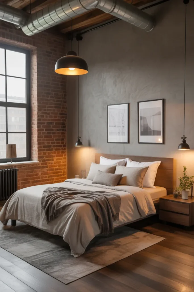 Modern Industrial Bedroom With Raw Accents