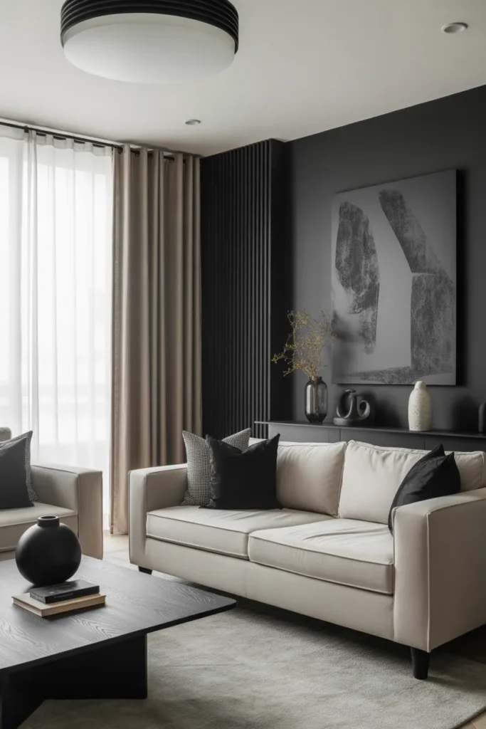 Modern Living Room with Black Accents