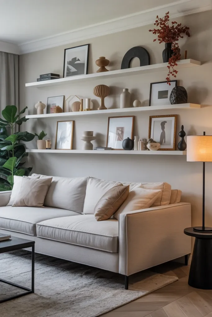 Modern Living Room with Floating Shelves