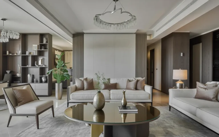 Modern Living Room with Glass and Metal Accents