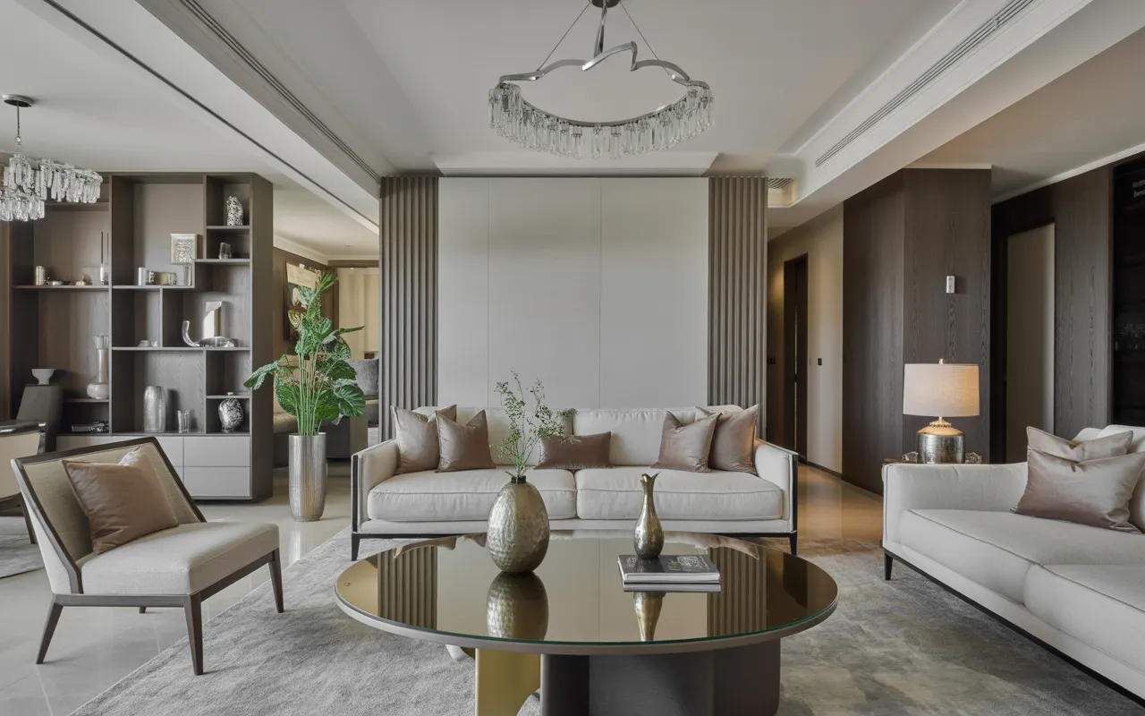 Modern Living Room with Glass and Metal Accents
