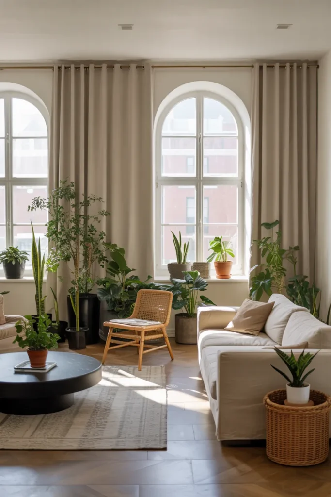 Modern Living Room with Indoor Plants