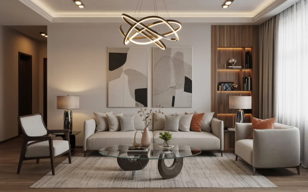 Modern Living Room with Statement Lighting