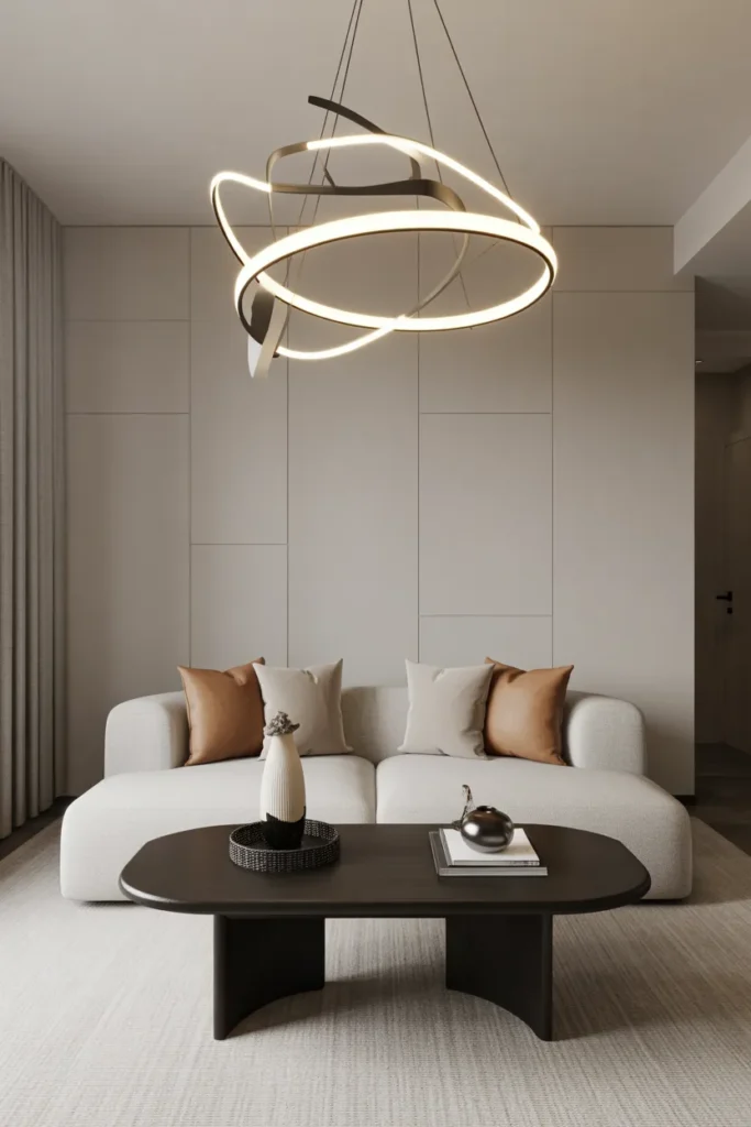 Modern Living Room with Statement Lighting