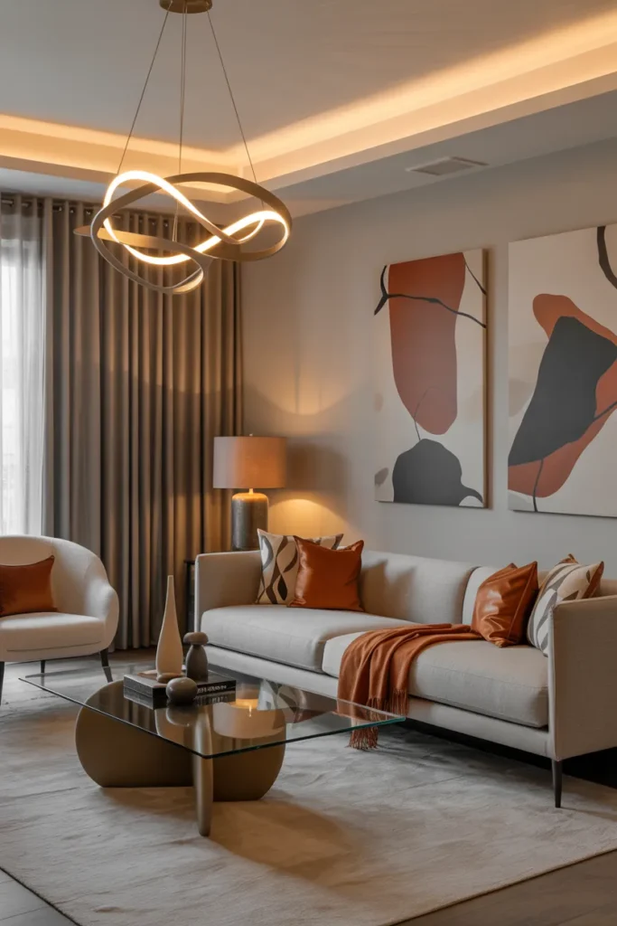 Modern Living Room with Statement Lighting
