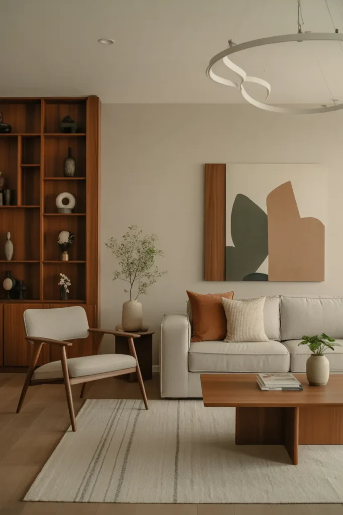 Modern Living Room with Warm Wood Accents