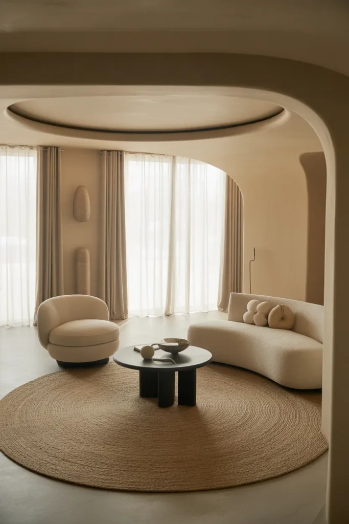 Modern Luxe Living Room with Curved Furniture