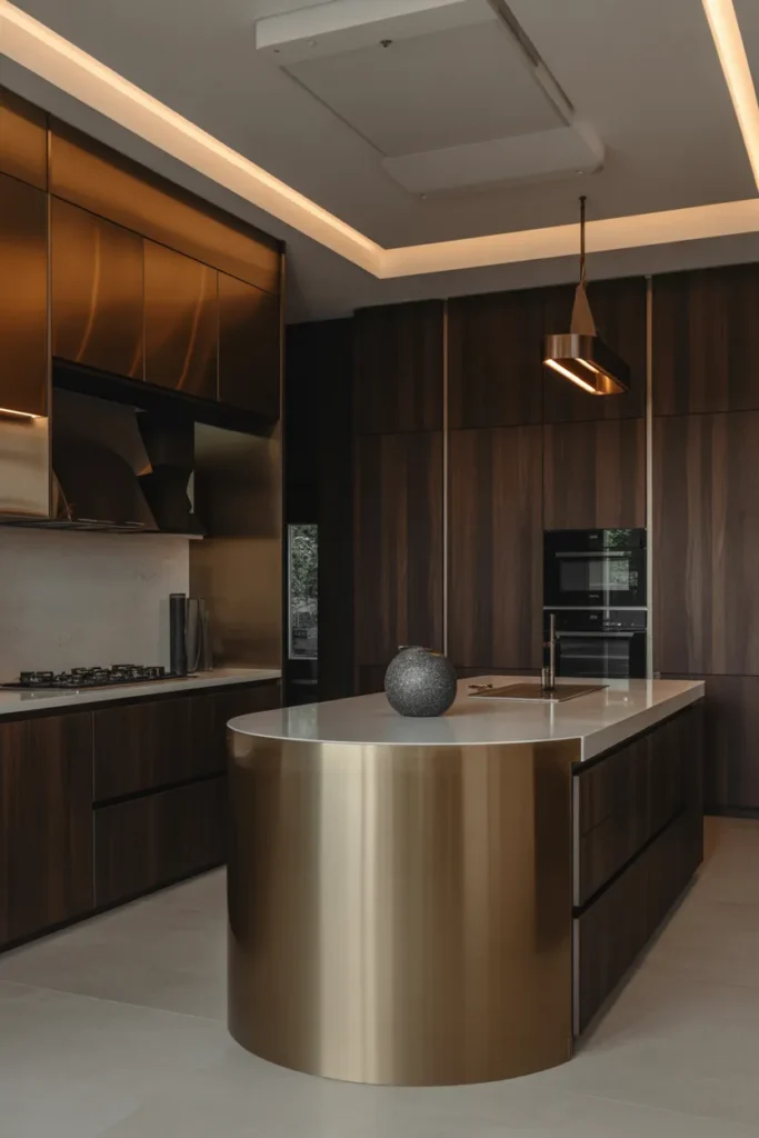 Modern Luxury Kitchen with Dark Tones and Metallic Accents