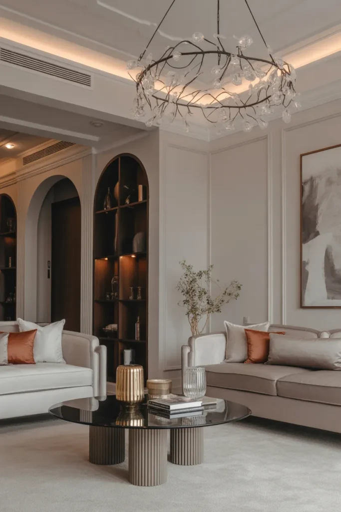 Modern Luxury Living Room with Statement Lighting