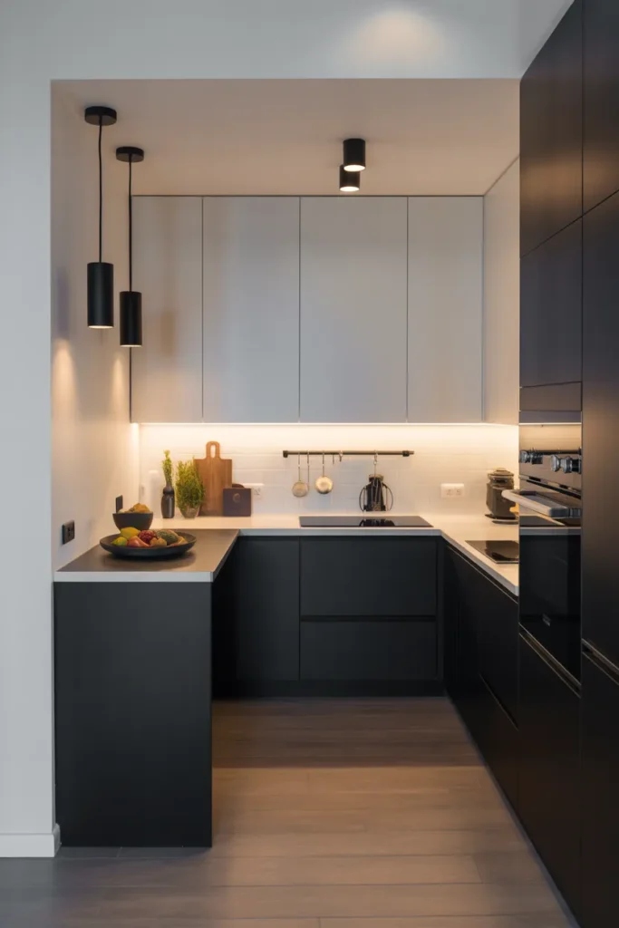 Modern Small Kitchen with Black and White Contrast