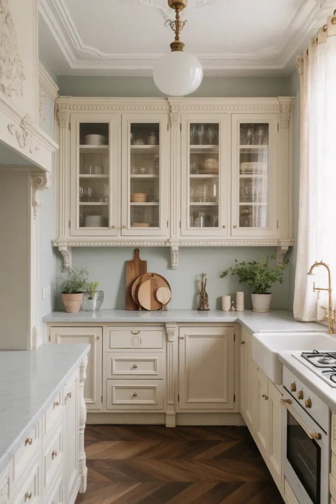 Modern Victorian Kitchen with Glass-Front Cabinets