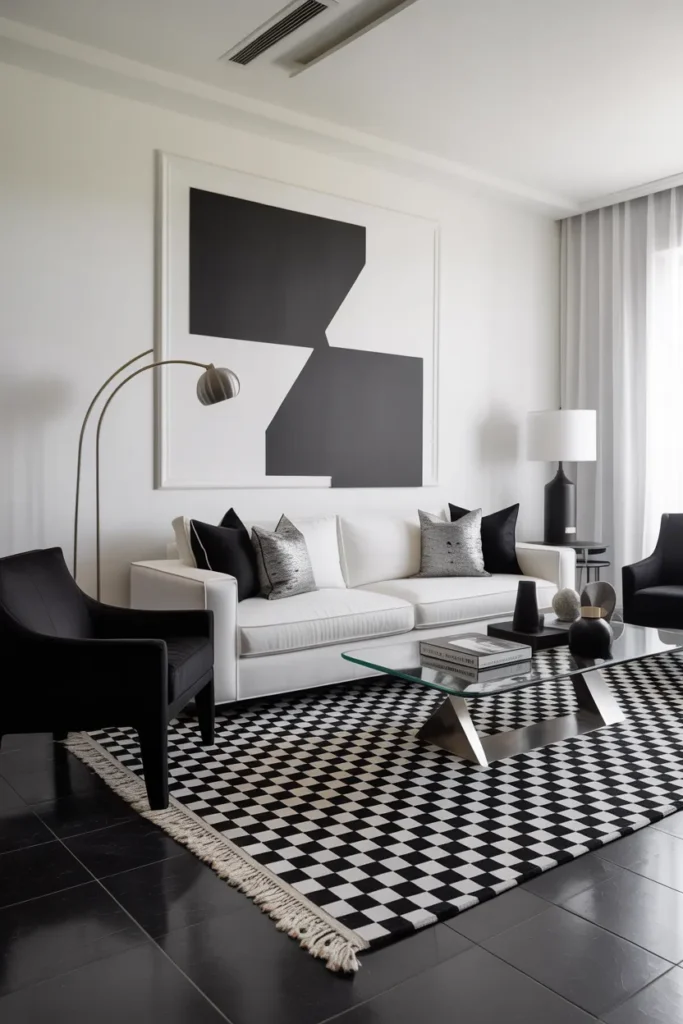Monochrome Modern Living Room in Black and White