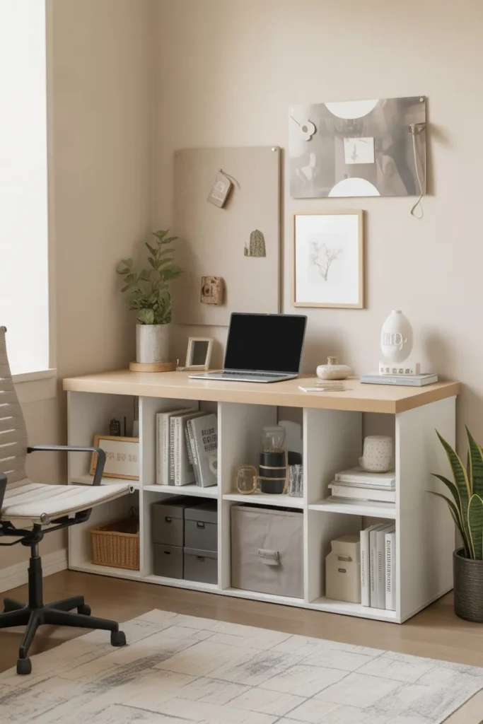 Multi-Functional Desk with Storage Cubes