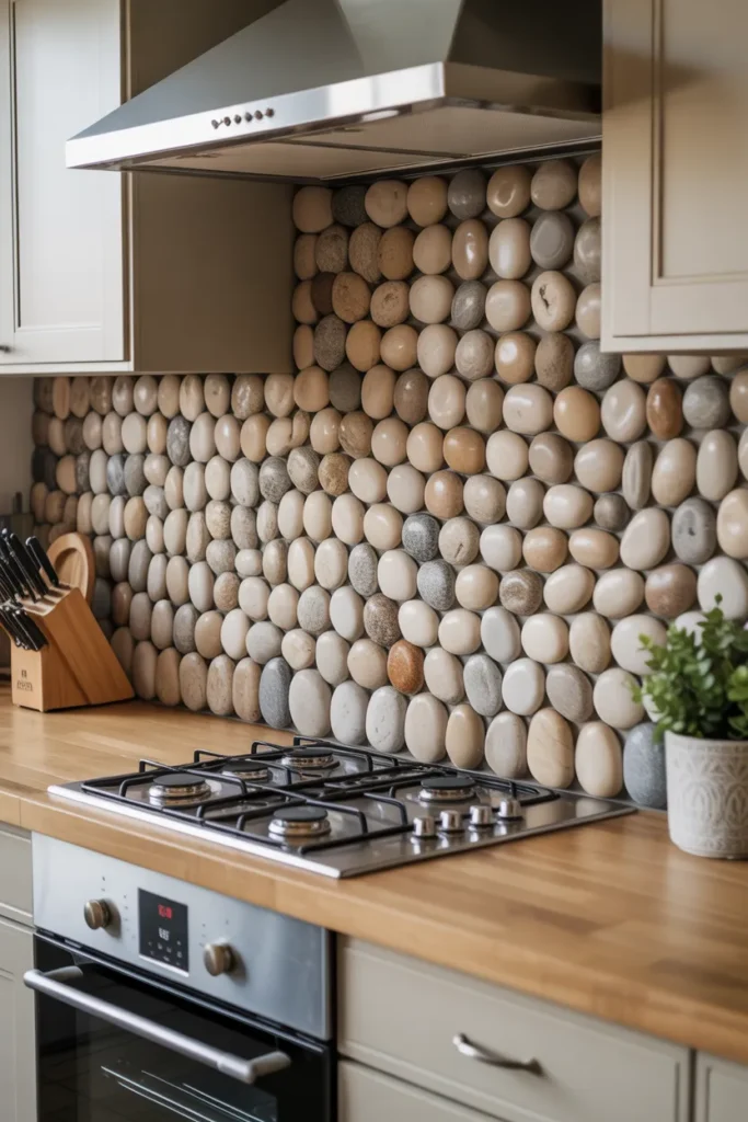 Natural River Stone Backsplash for Organic Appeal