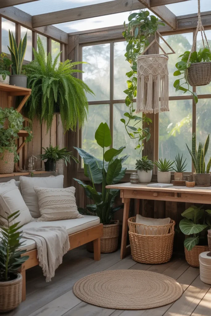 Nature-Inspired She Shed Interior with Greenery