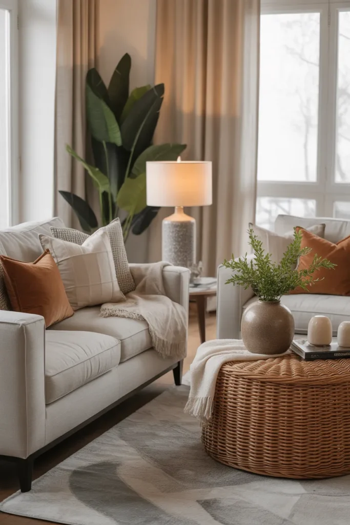Neutral Cozy Living Room with Warm Accents