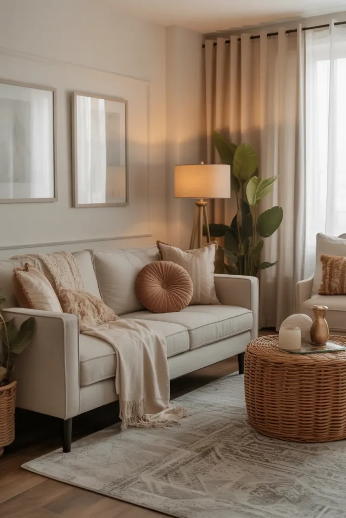 Neutral Palette with Pops of Warm Colors