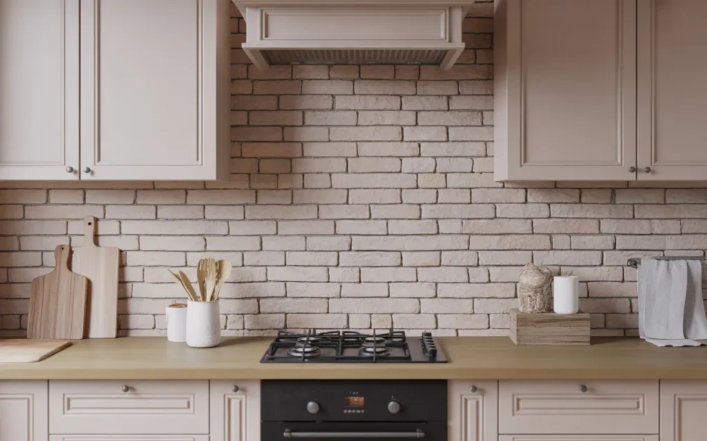 Neutral Stone Backsplash for Balanced Rustic ,
