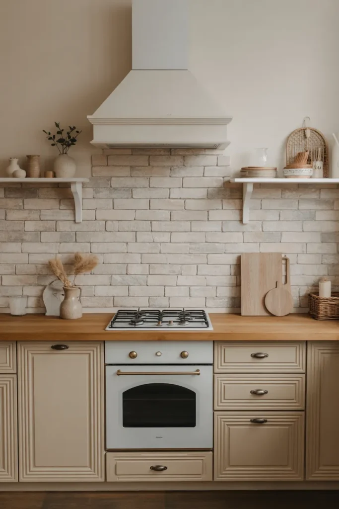 Neutral Stone Backsplash for Balanced Rustic Design