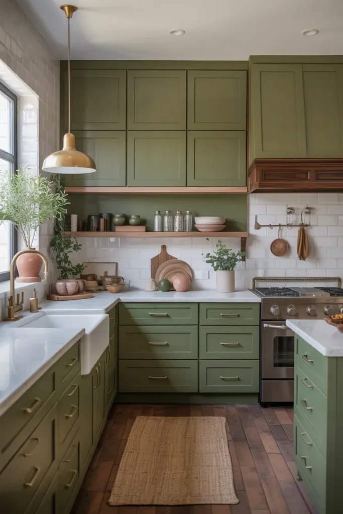 Olive Green Cabinets for a Rich Natural Style