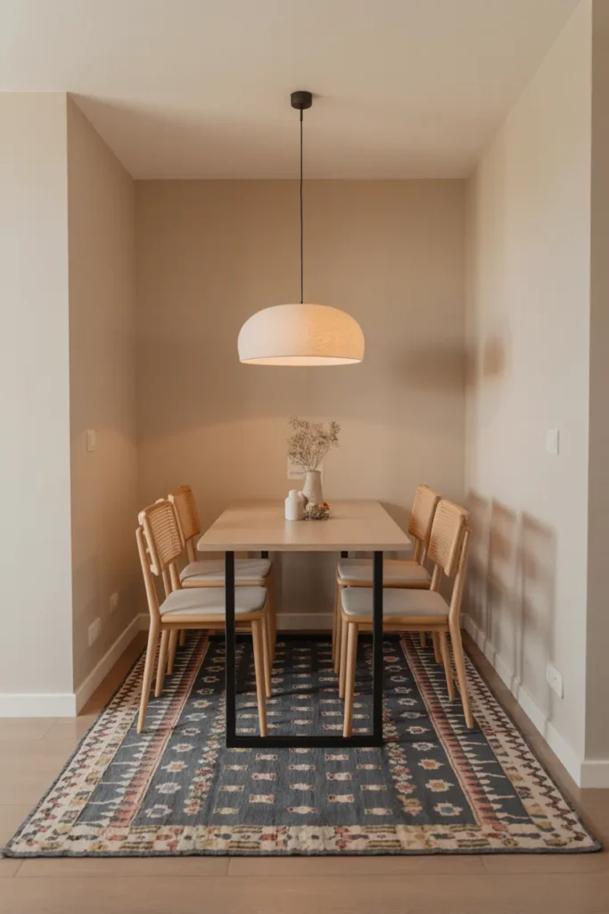 Open-Concept Dining Area with Defined Rug