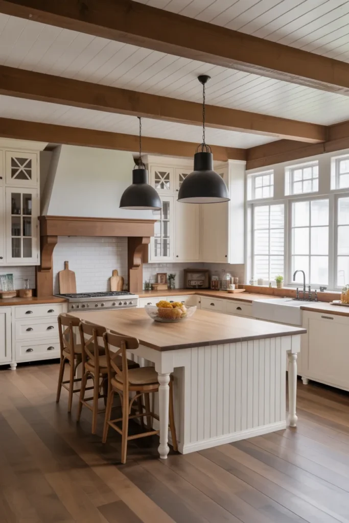 Open-Concept Farmhouse Kitchen with Central Island