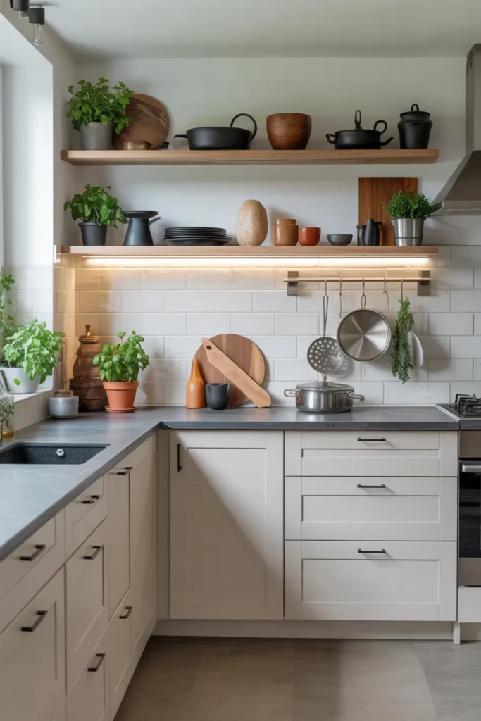 Open Shelving Above Cabinets