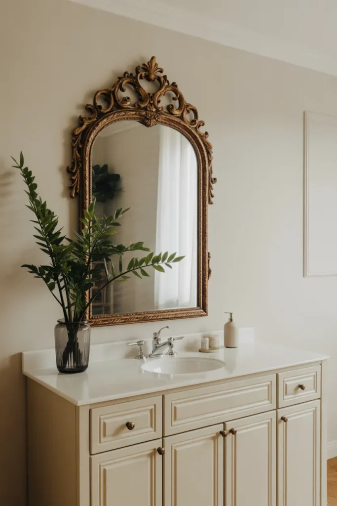 Ornate Mirrors Paired with Minimal Vanity Units