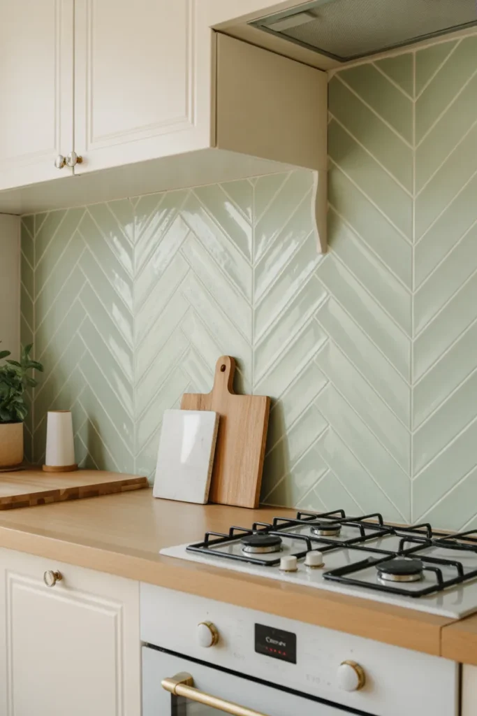 Pastel Green Chevron Tiles for Subtle Texture