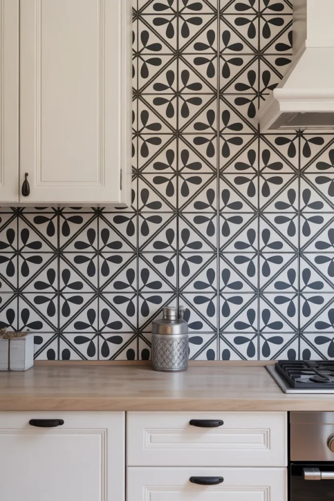 Patterned Cement Tile Backsplash