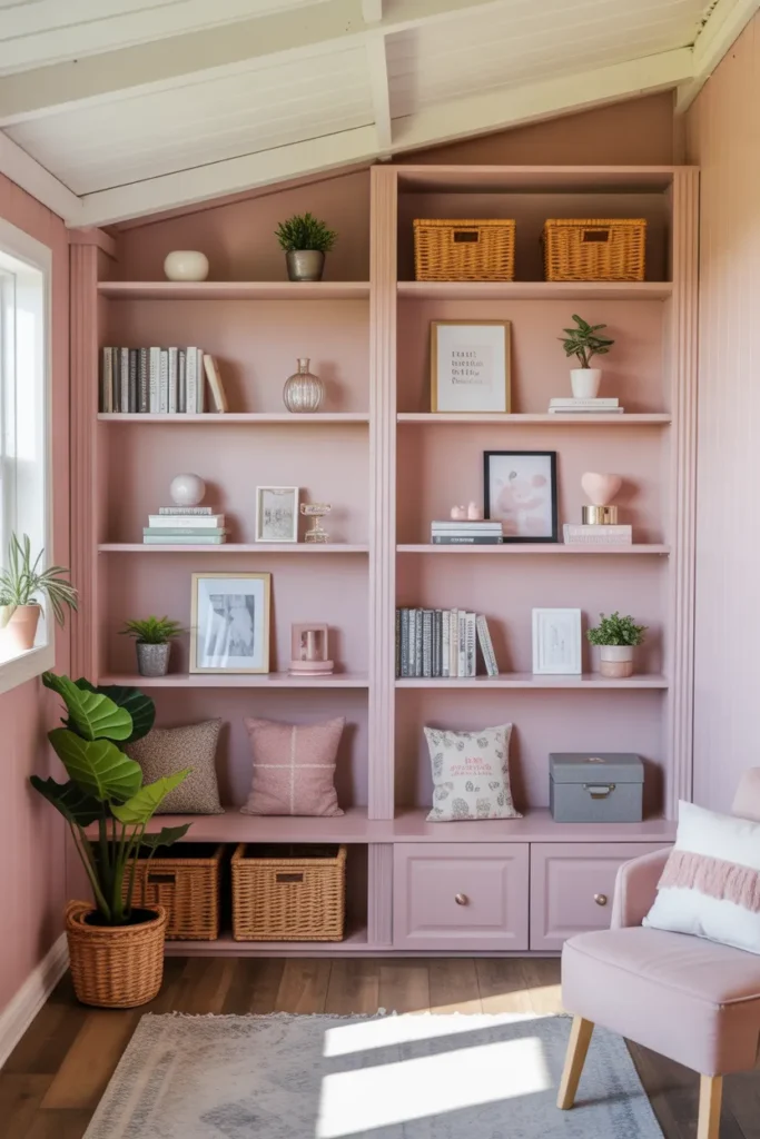 Pink Built-In Shelving Displays