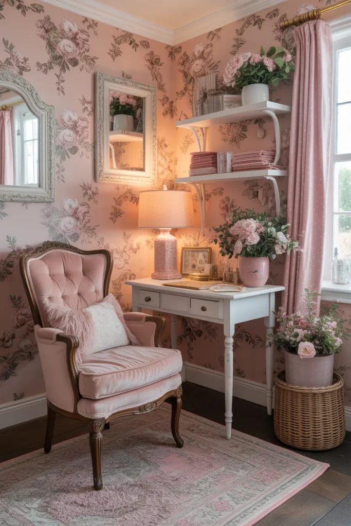 Pink Floral Accent Wall