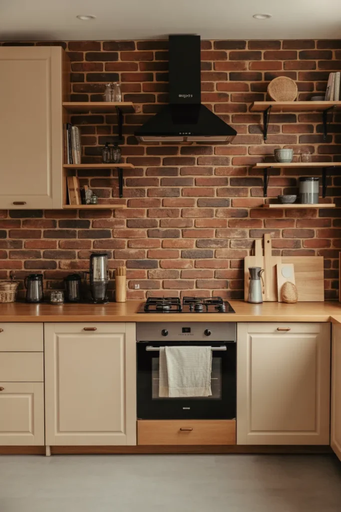 Red and Brown Brick Mix with Wooden Accents
