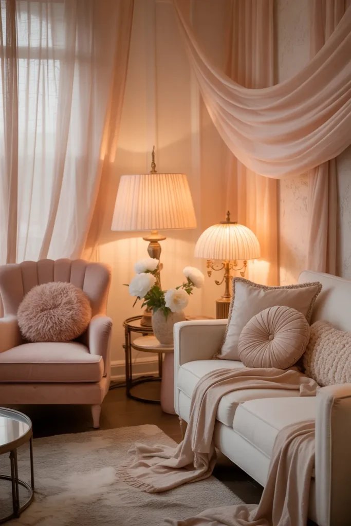 Romantic She Shed Interior with Soft Glow