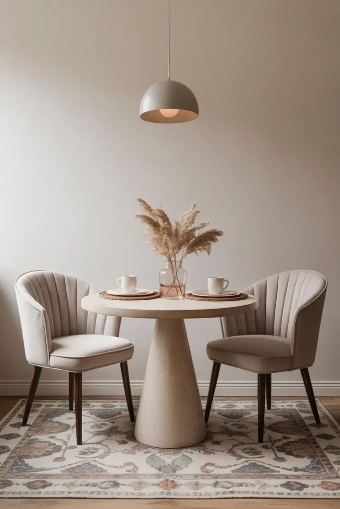 Round Pedestal Table with Upholstered Chairs