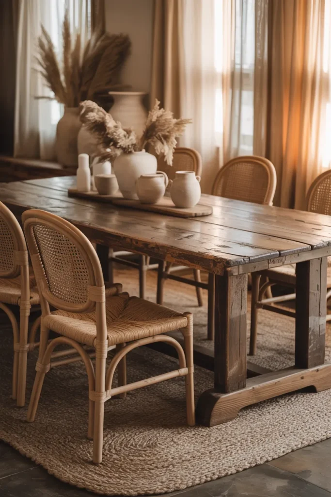 Rustic-Chic Dining Room with Woven Accents