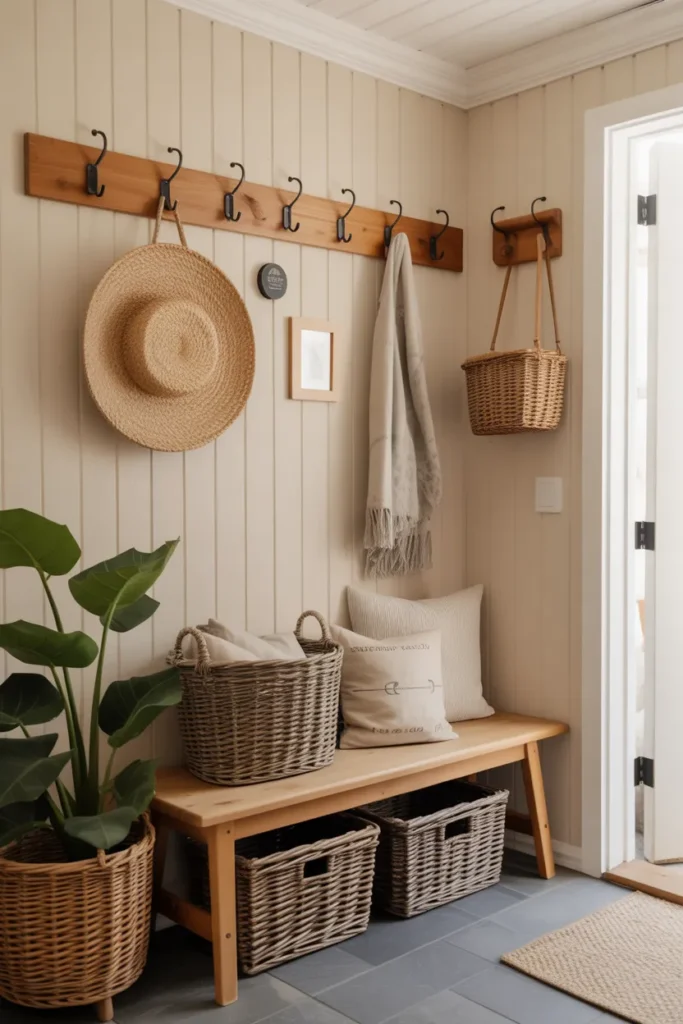 Rustic Entryway with Wooden Bench