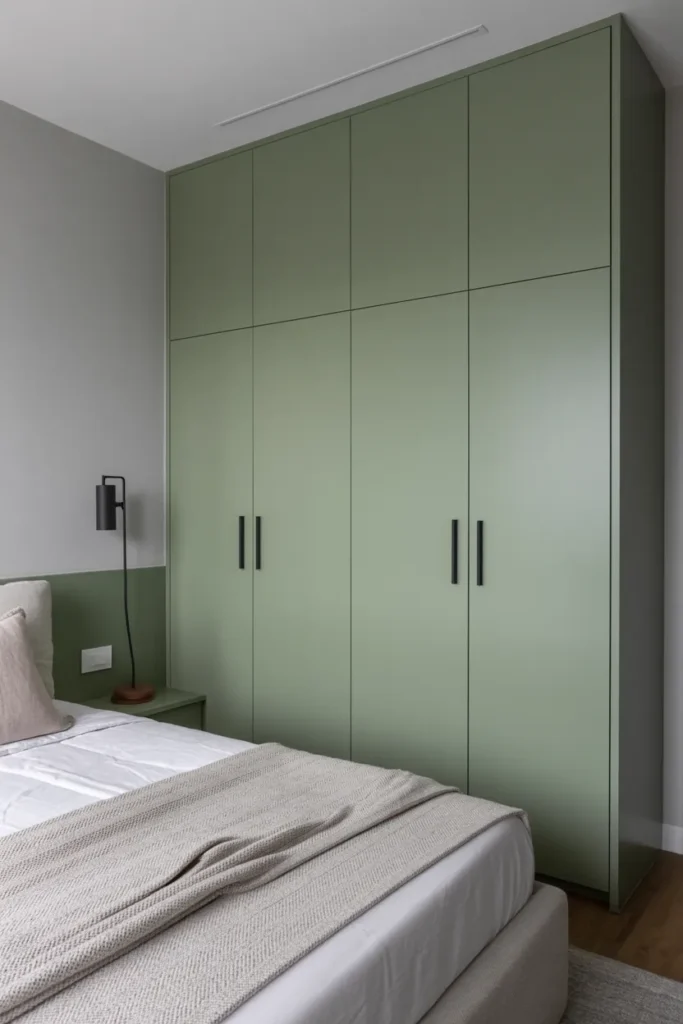 Sage Green Built-In Wardrobes with Grey Walls