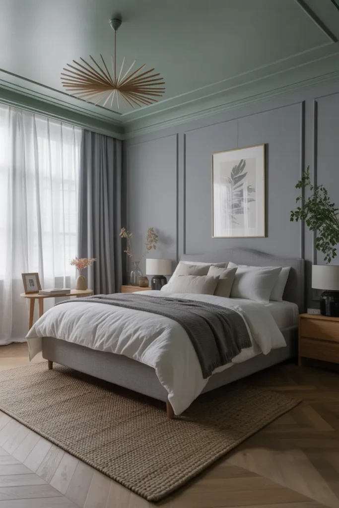 Sage Green Ceiling Detail with Grey Walls