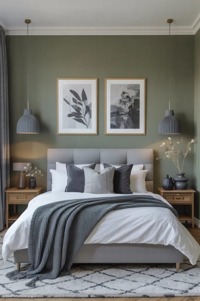 Sage Green Feature Wall with Grey Decor