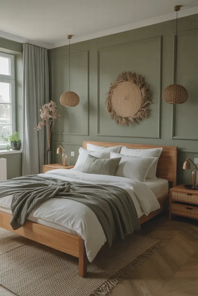 Sage Green Walls with Grey Wooden Furniture