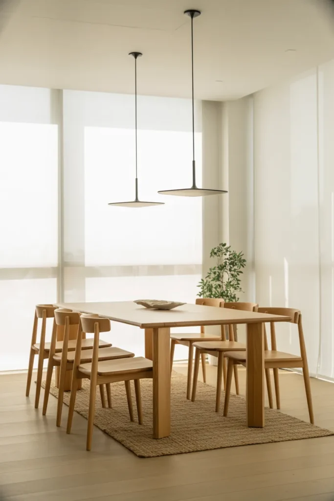 Scandinavian Minimalist Dining Room with Light Wood