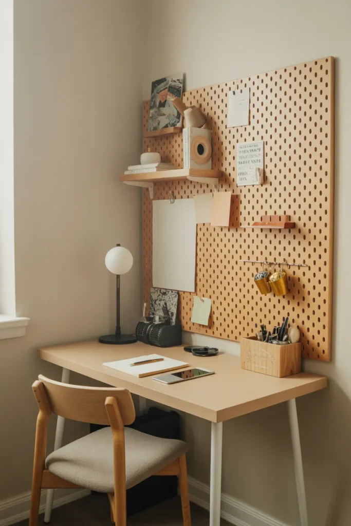 Slim Desk with Pegboard Organizer