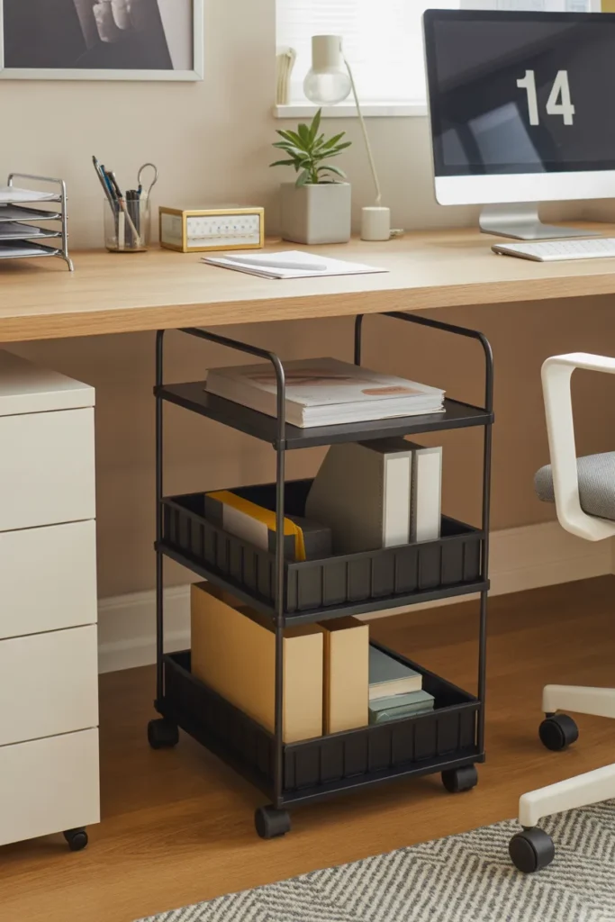 Slim Desk with Under-Desk Rolling Storage