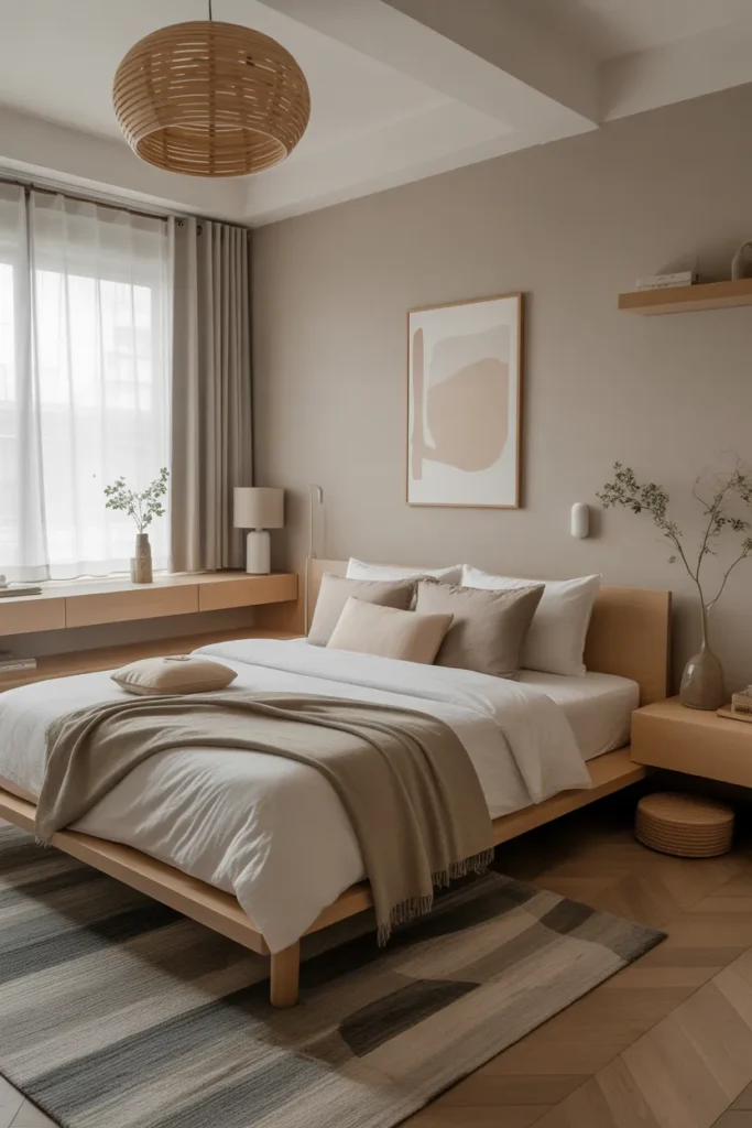 Small Japandi Bedroom with Smart Layout