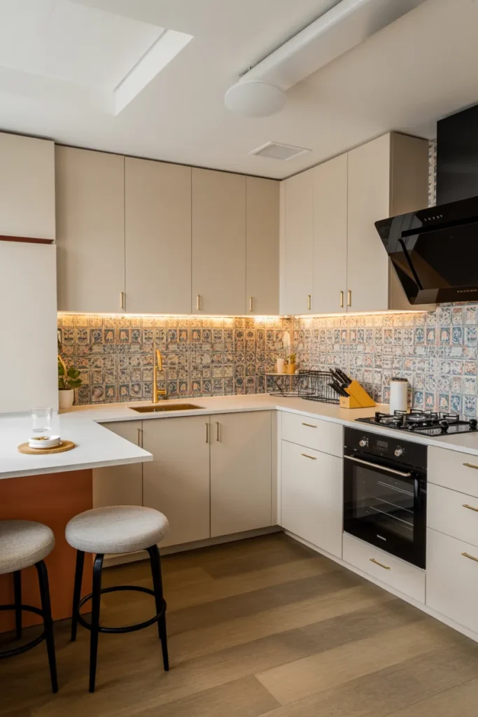 Small Kitchen with Bold Backsplash Accent