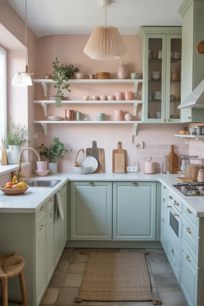 Small Kitchen with Light Pastel Color Palette
