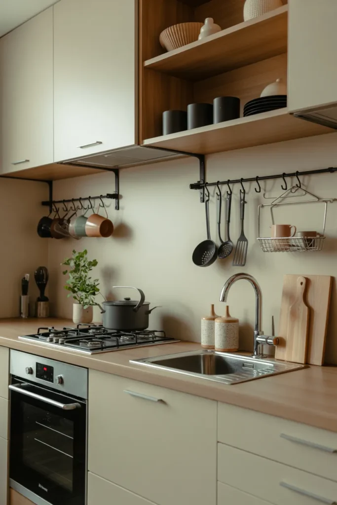 Small Kitchen with Open Rack Storage